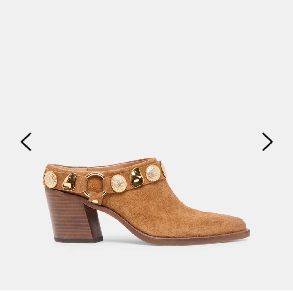 Dolce Vita Tan Suede Mule Clogs with Gold Stud Accents